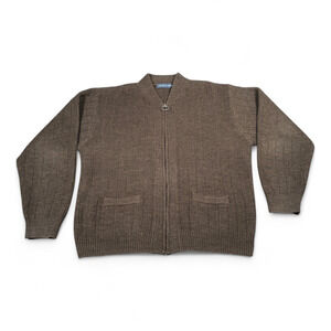 Vintage Northern Isles Sweater Adult EXTRA LARGE Brown Cardigan Zip Rib Knit 90s
